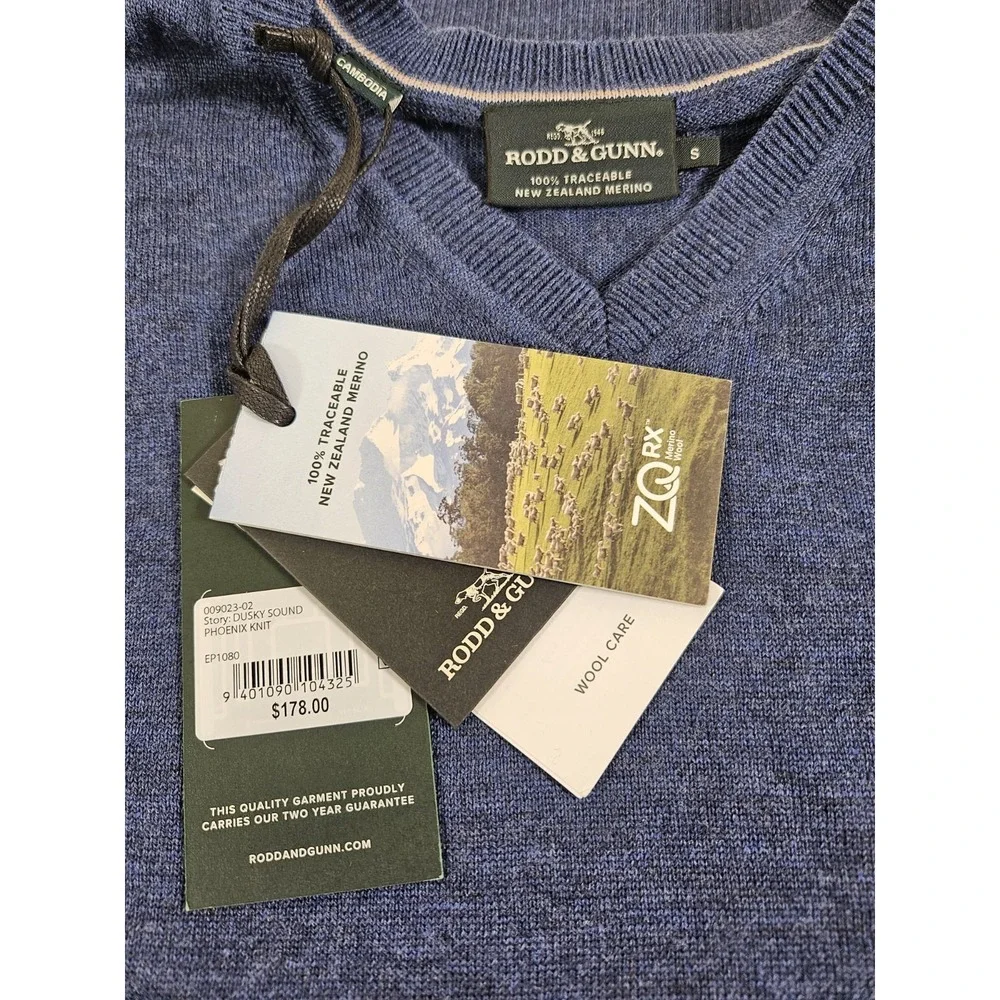 Rodd & Gunn Merino Wool Pullover V-Neck Sweater Blue Men's Small New
